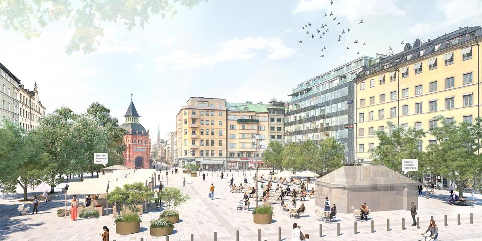 Visionsbild Östermalmstorg efter upprustning. 