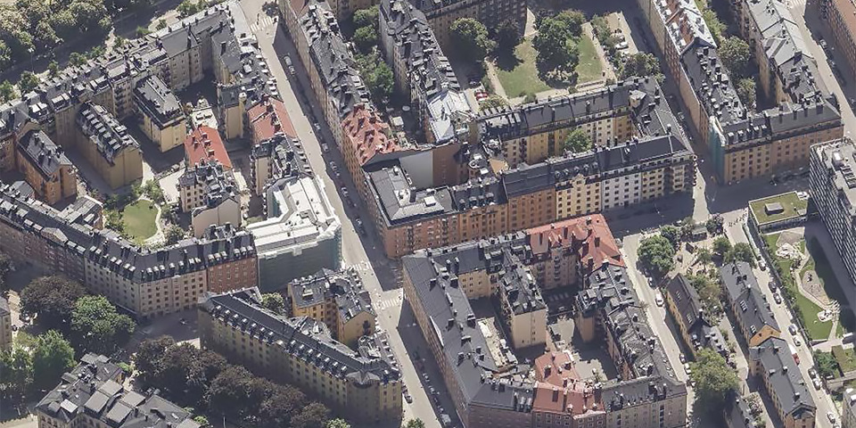 Flygvy fastigheter Södermalm Foto: Stadsbyggnadskontoret