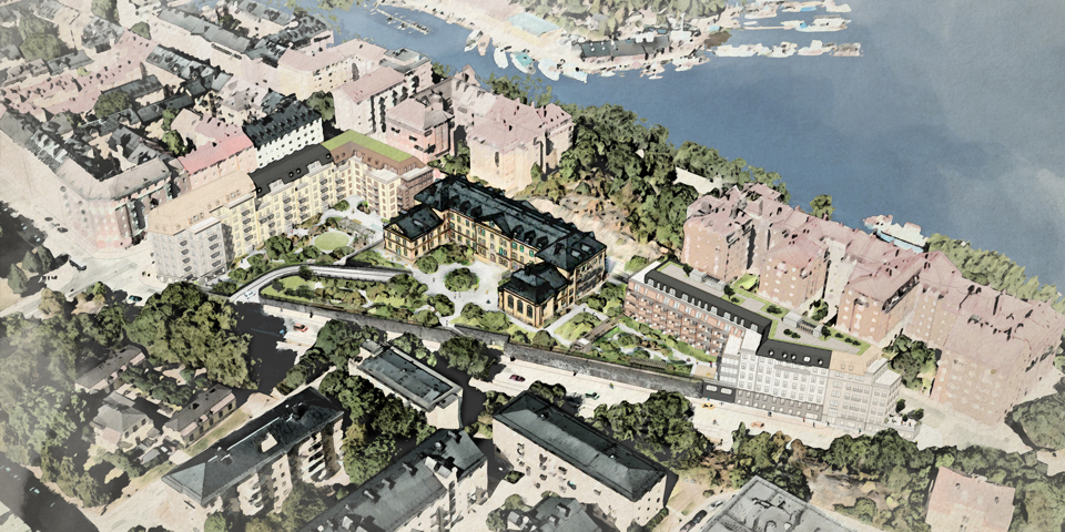 Flygfoto över området där de nya bostäderna ska byggas.
