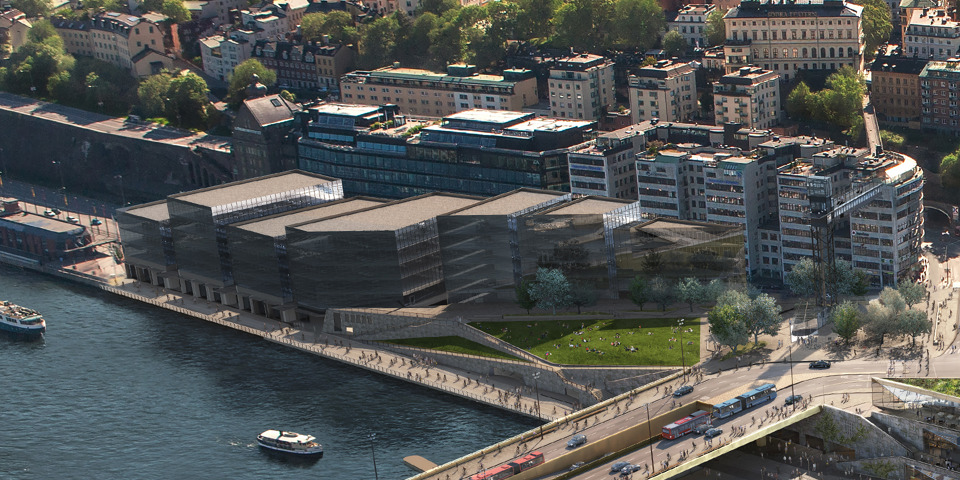 Renderingsbild på nya Katarinaparken och kommande hus vid nya Slussen.