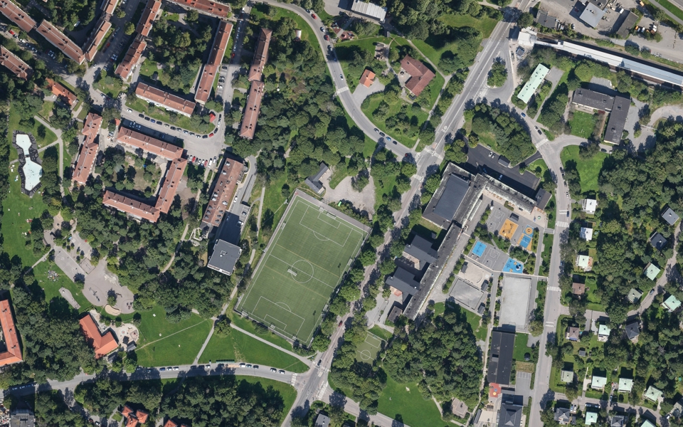 Flygfoto över Blackebergsvägen.