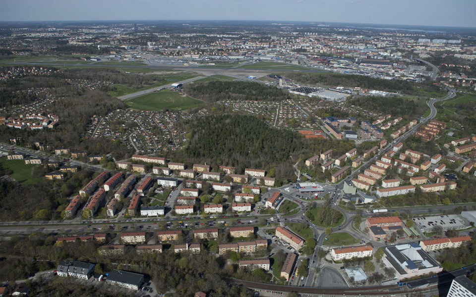 Flygfoto över stadsutvecklingsområdet.
