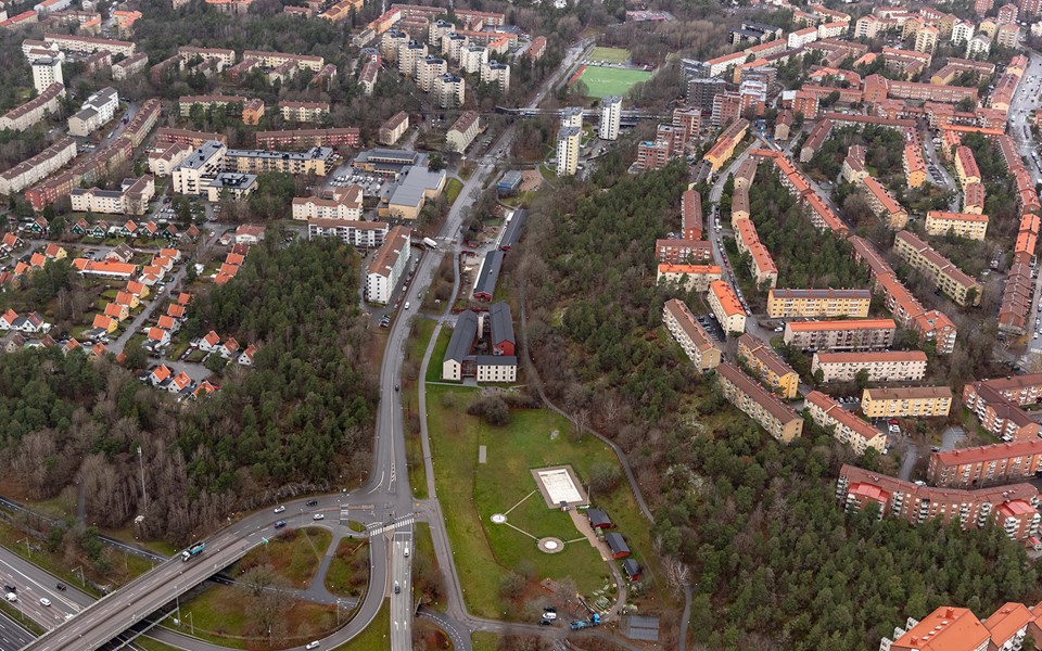 Flygbild över Mellanbergsstråket, fotografi.