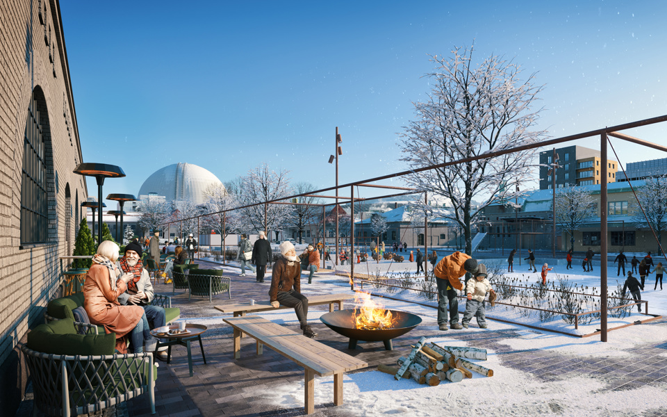 Visionsbild för målet om nära och levande folkliv, illustration Nyréns arkitekter.