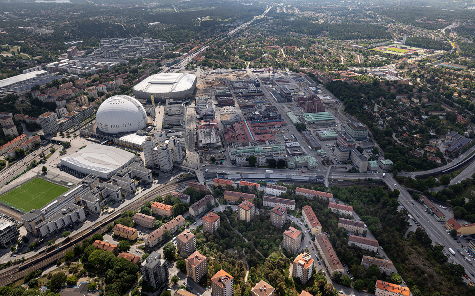 Flygbilder över Söderstaden tagen i juni 2026. Foto: Stockholms stad
