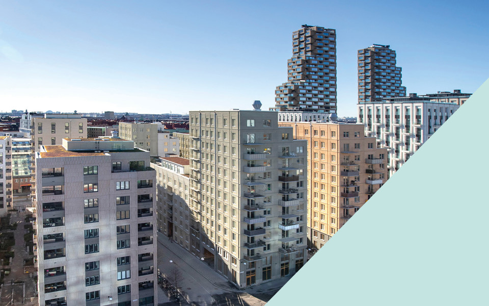 Vy över område med nybyggda fastigheter