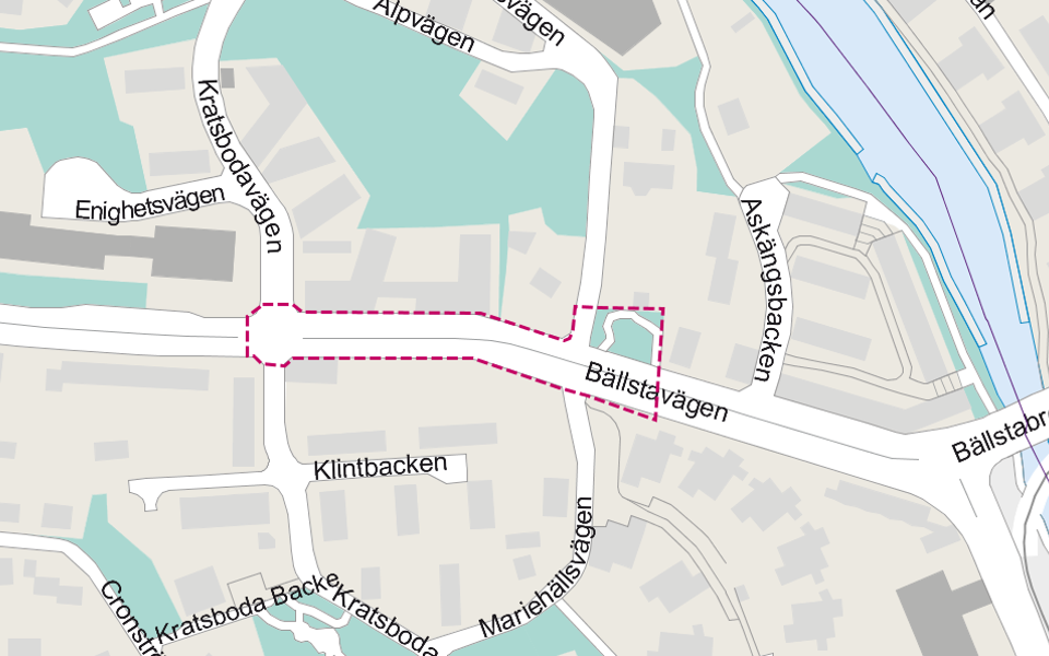 Karta över Mariehäll med området kring Bällstavägen markerat. Användningsområden beskrivs i texten nedan.