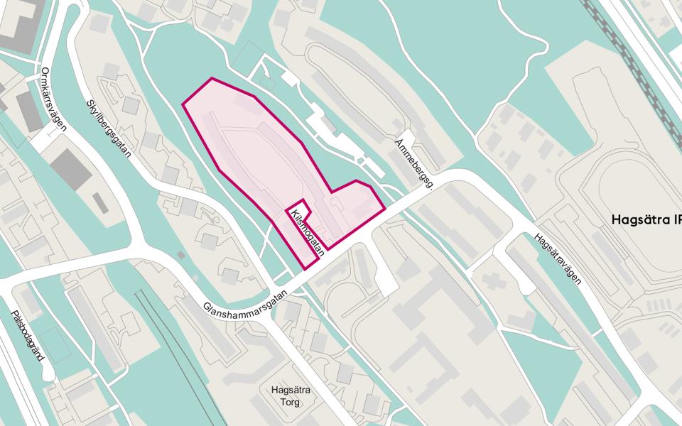 Planområde markerat i rosa. 