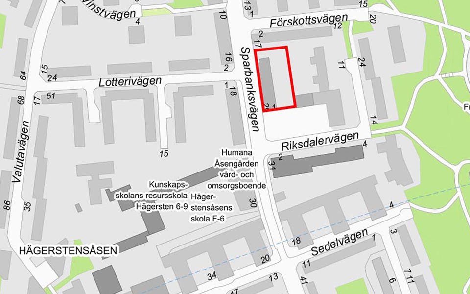 Karta som visar planområdets läge markerat med röd linje.