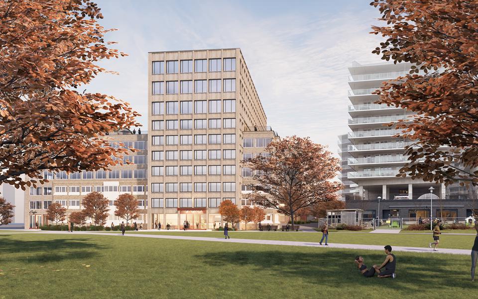 Illustration av planförslaget sett från Trekantsparken.