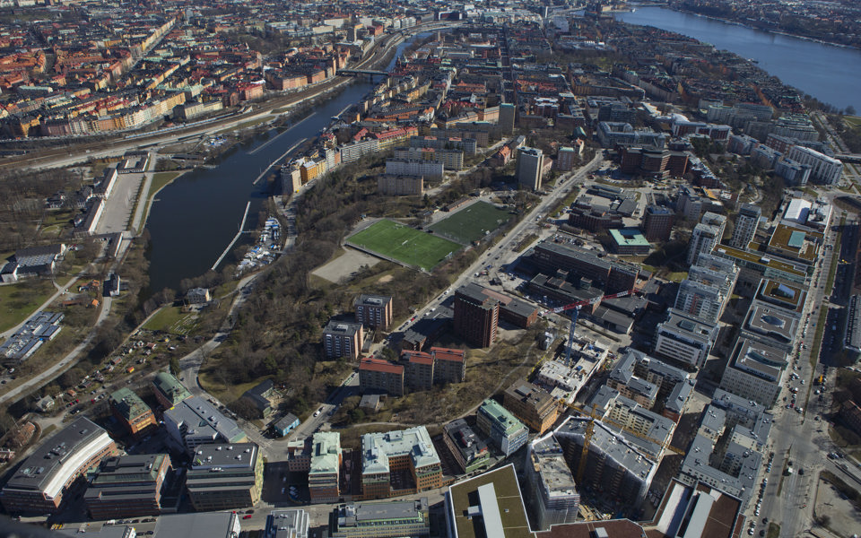 Flygvy över området, fotografi.