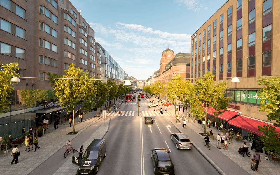 Vasagatan vid Mäster Samuelsgatan, vy norrut från Klarabergsgatan, visionsbild.