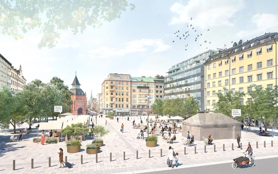 Visionsbild Östermalmstorg efter upprustning. 