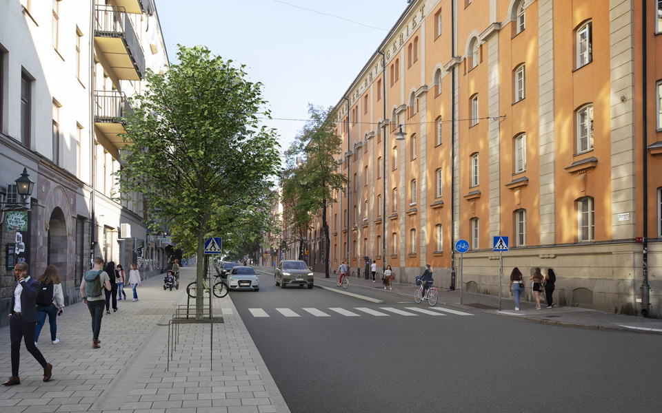 Visionsbild, Norrtullsgatan med en breddad gångbana.