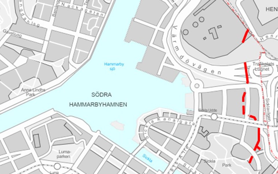 Översikt över området med ny tunnel markerad.