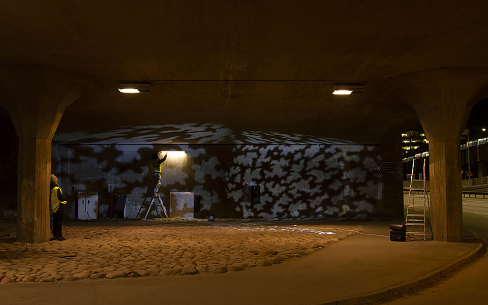 Ny belysning gångtunnel Hammarby och Gullmarsplan. Foto.