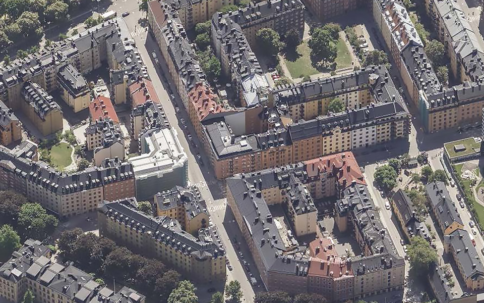 Flygvy fastigheter Södermalm Foto: Stadsbyggnadskontoret