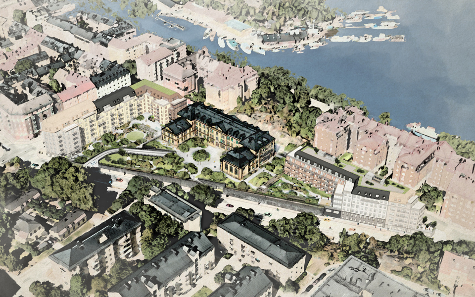 Flygfoto över området där de nya bostäderna ska byggas.
