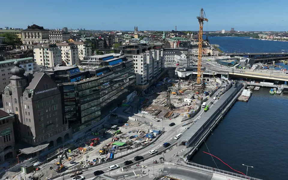 Byggarbetsområde på Stadsgården. Vy från öst.