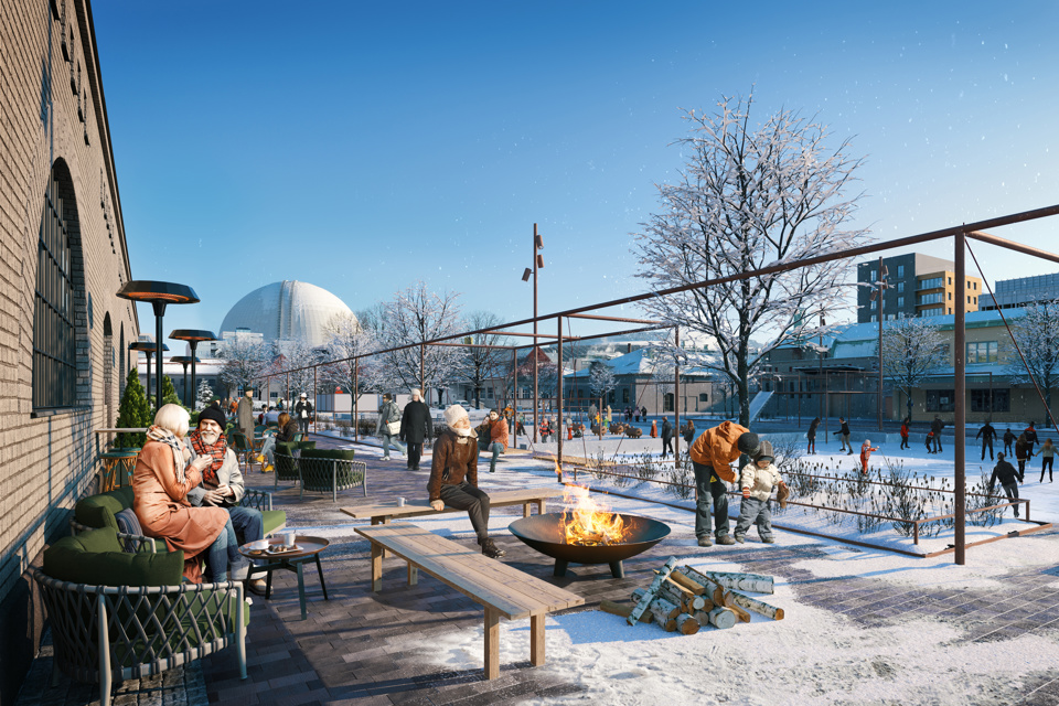 Visionsbild för målet om nära och levande folkliv, illustration Nyréns arkitekter.