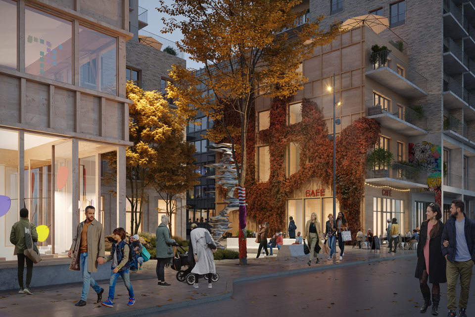 Visionsbild för målet om välkomnande blandstad, illustration Nyréns arkitekter.