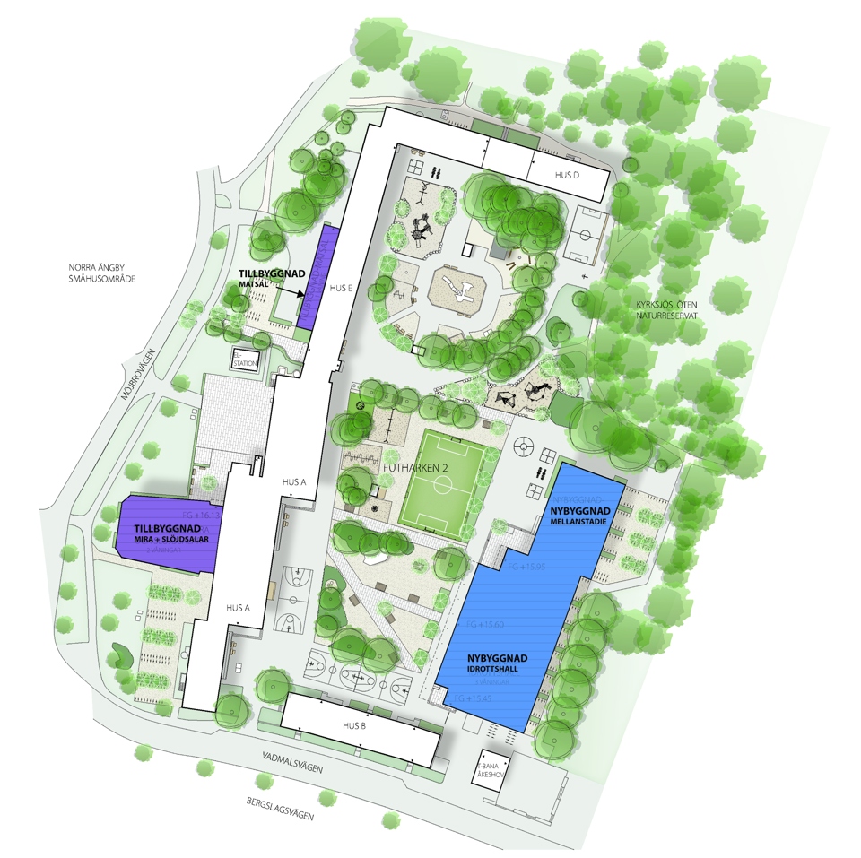 Situationsplan som visar hur området är tänkt att disponeras. 