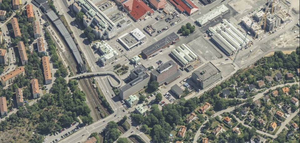Flygbild över Slakthusområdet österut, etapp 5a Parkhuskvarteren 