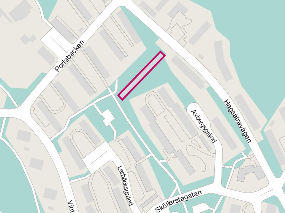 Ungefärlig plats för naturstigen markerat i rosa. 