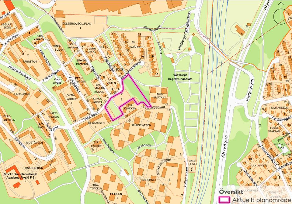 Karta med planområdet markerat