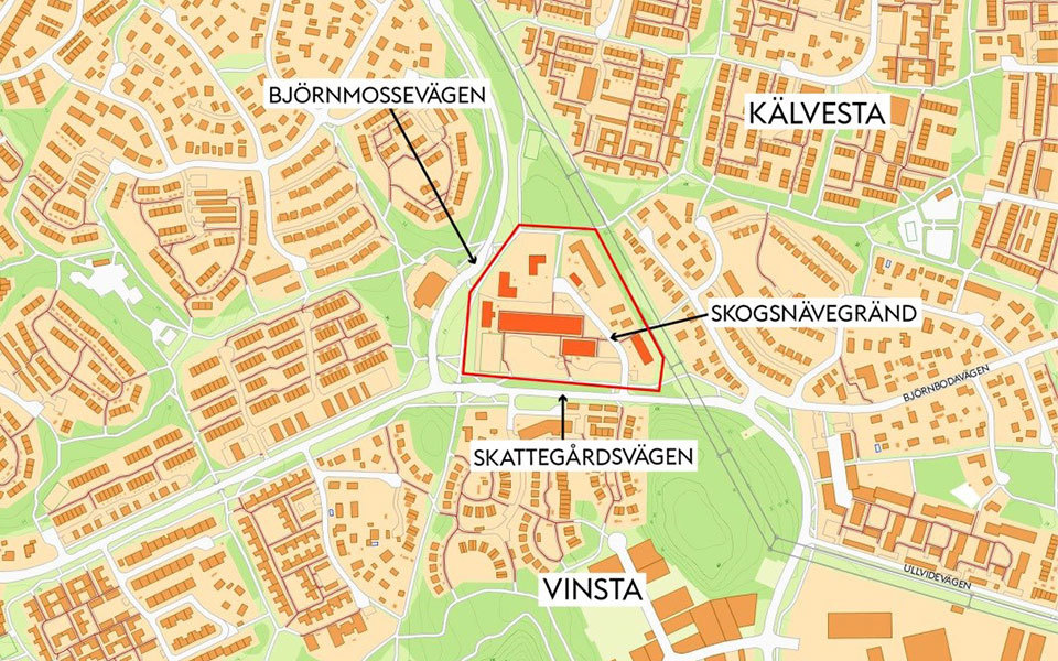 Karta över området där planområdet är marketat.