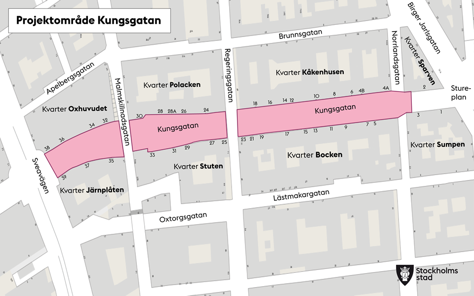 Karta över projektområde Kungsgatan.