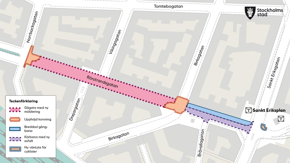 Karta över åtgärder på Rörstrandsgatan. 