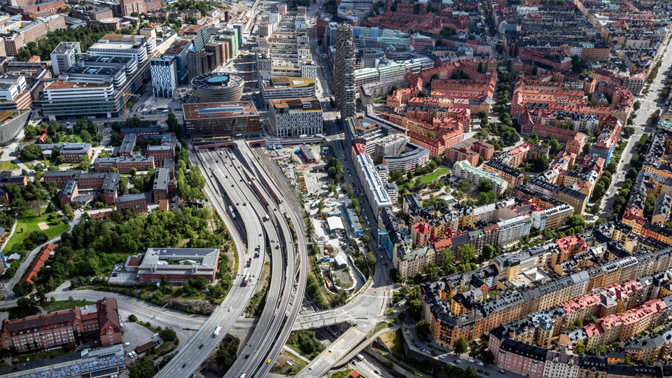 Flygbild över Hagastaden