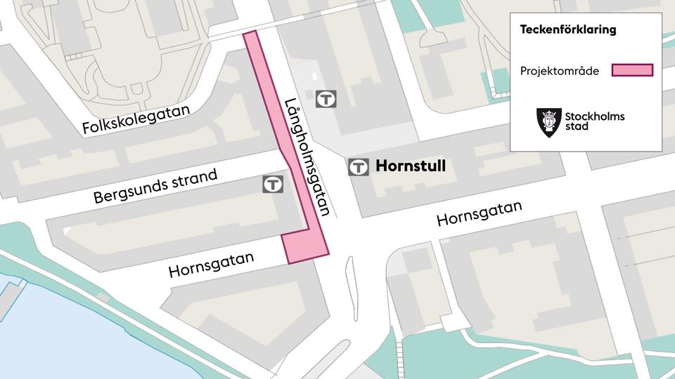 Karta över den aktuella sträckan längs Långsholmsgatan.