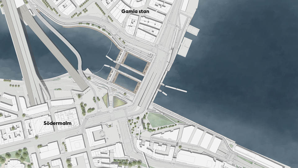 Illustration av nya Slussen ovanifrån.